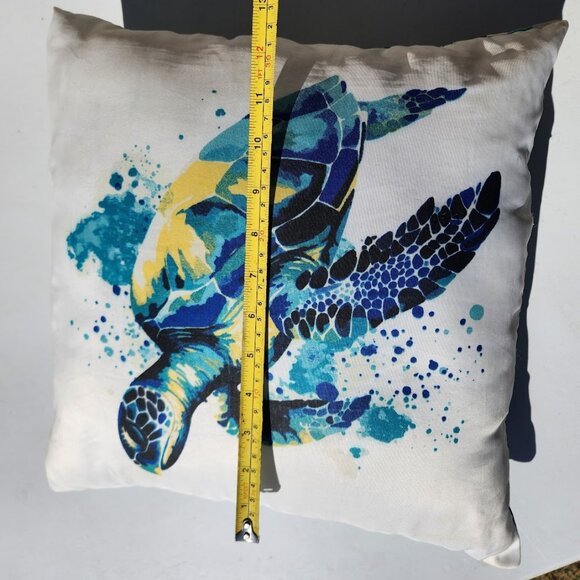 Outdoor Throw Pillow 16" Reversible Sea Turtle Nautical Ocean Coastal Crafted fr - Picture 5 of 11